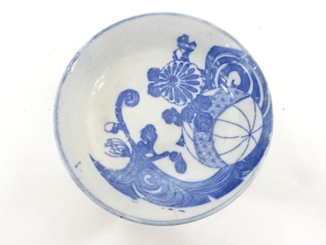 古伊万里　瀬戸印判手　鞠に菊小皿